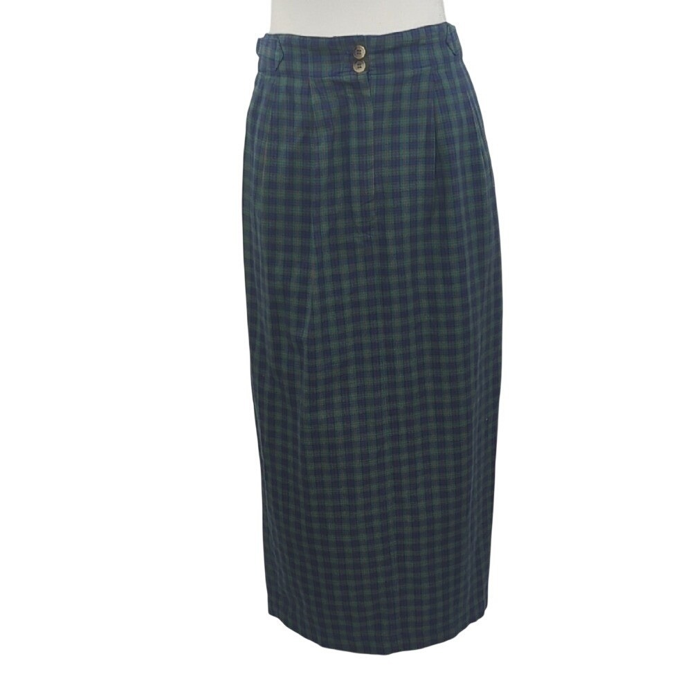 Vintage 80s 90s Nautica Tartan Plaid Green Blue Women's Skirt Midi Maxi Fall Med - Picture 2 of 16